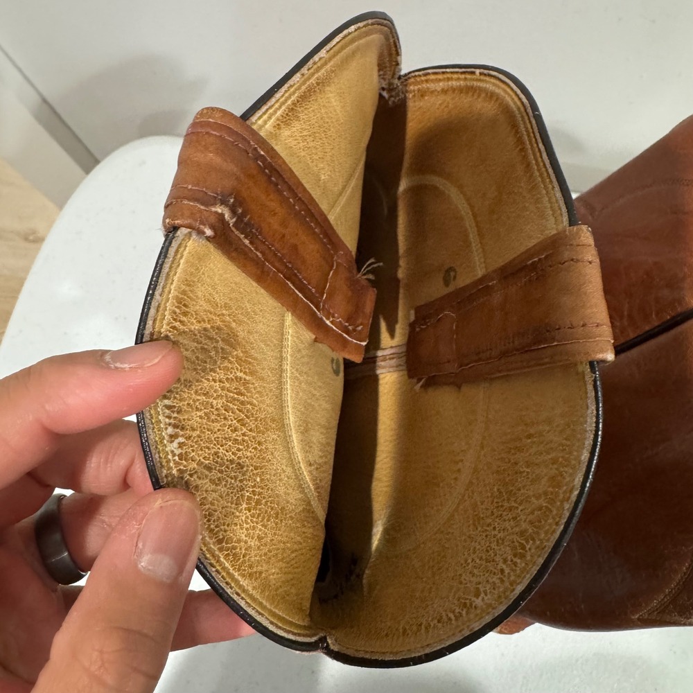 Vintage Tony Lama Cowboy Boots Mens 9 Tan Leather Western Round Toe USA 5084 - Picture 4 of 8